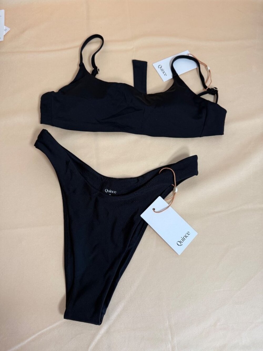 Quince Womens Black Bikini Set High Rise Bottom Cami Top Black X- Small